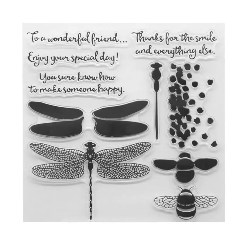 

DIY Dragonfly English Letter Pattern Transparent Clear Seal Scrapbooking Photo Album Card Decorative Rubber Stamp Sheets