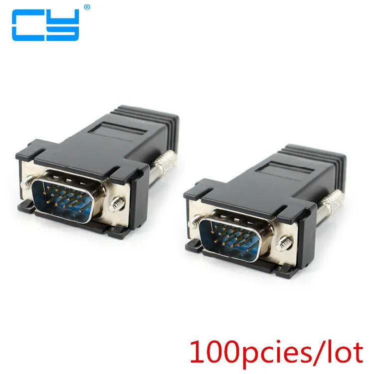 100pcs/lot VGA RGB 15pin Male Extender To Lan Cat5 Cat5e RJ45