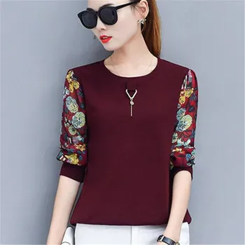 

Spring Women Blouse Patchwork Lace Long Sleeve White Tops Womens Casual Shirt Plus szie Top Blusas Feminine Autumn Loose Blouses