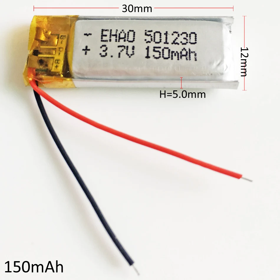 

3.7V 150mAh 501230 Lithium Polymer Li-Po Rechargeable Battery For DIY Mp3 GPS PSP bluetooth headphone headset