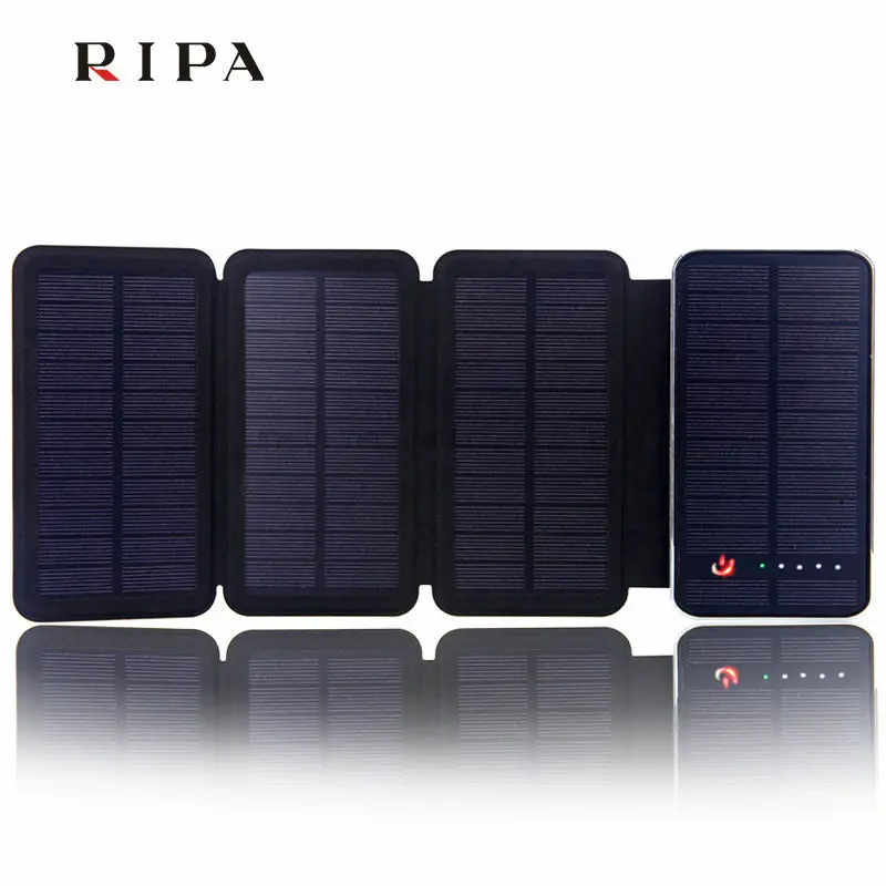 

R5-Max Tablets Solar Power-Bank 10000mAh Four Solar Panels Dual USB LED External Battery Charger Backup Powerbank with Holster