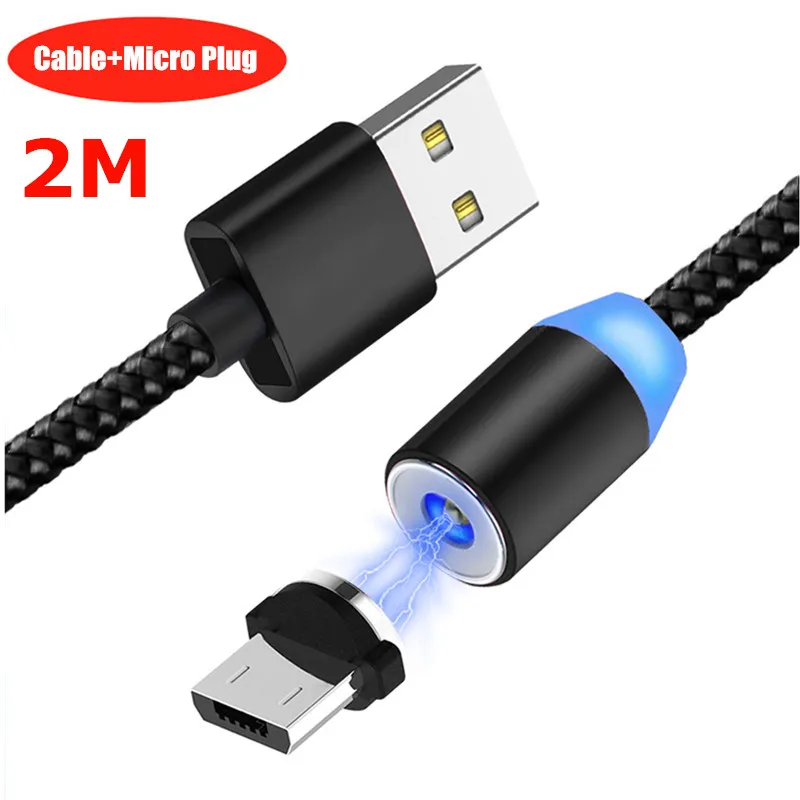 NISI 1 м 2 м 3,28 фута светодиодный Micro USB Магнитный зарядный кабель для samsung Xiaomi huawei LG htc OPPO VIVO Android Phone универсальный кабель - Цвет: 2M Black Micro Cable