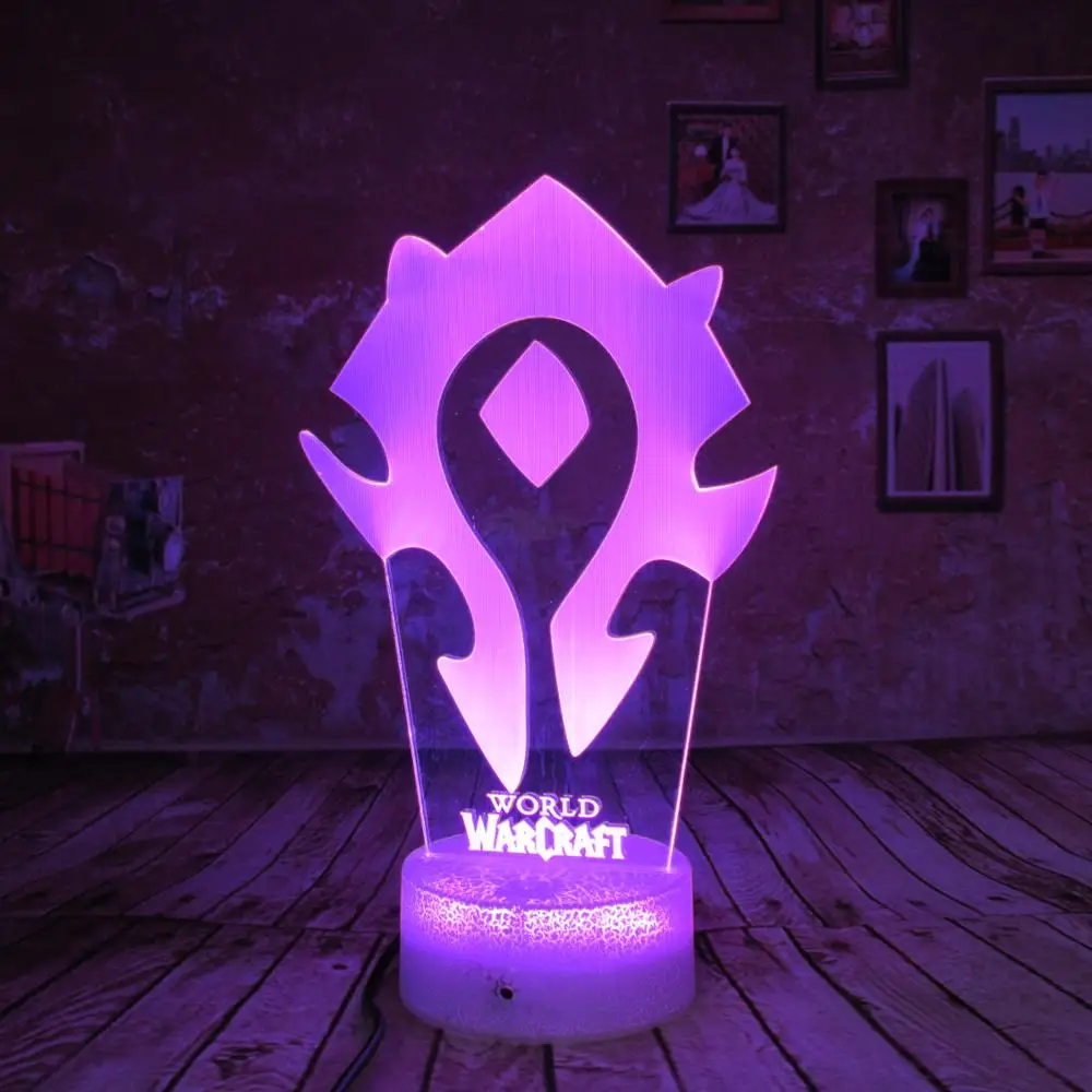 Светодиодный ночник World of Warcraft 3D Оптическая иллюзия 7 цветов USB затемняемый
