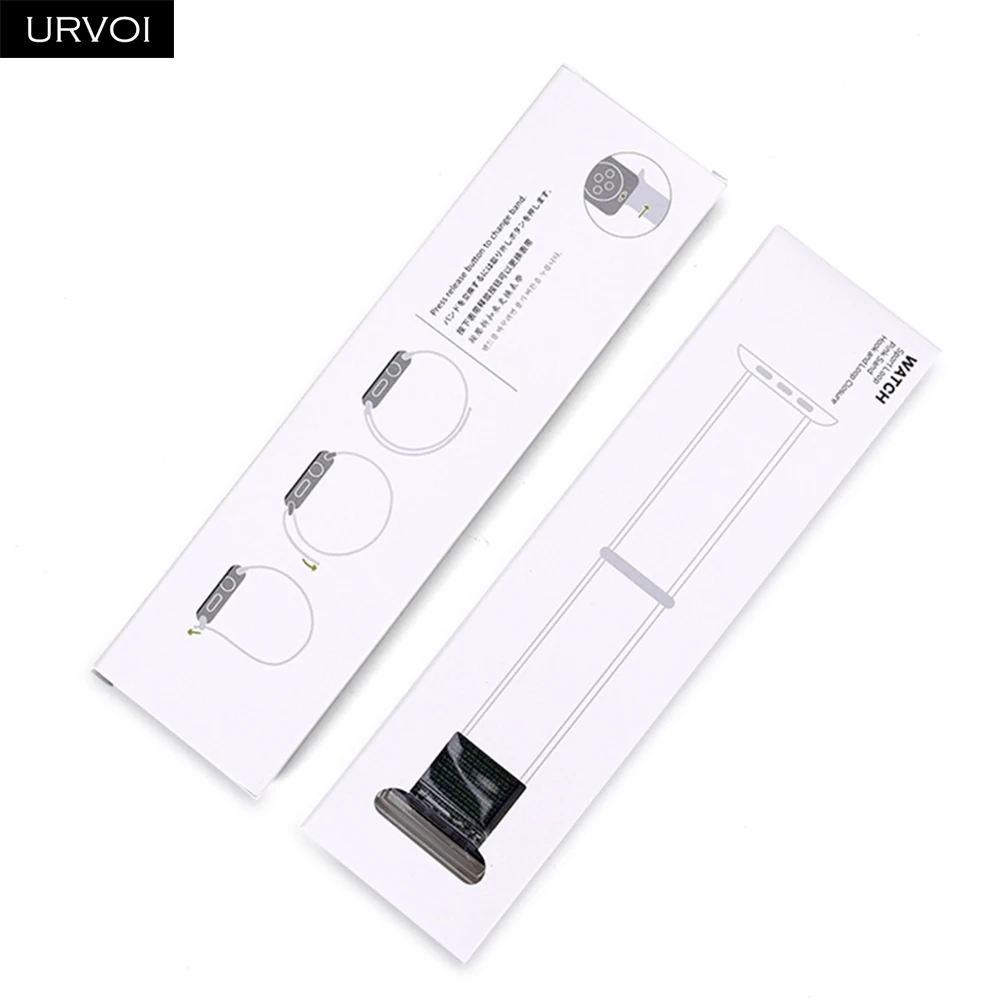 

URVOI retails sale box for Apple Watch milanese loop sport loop silicone band paper box with plastic inner 3 pcs gift packaging