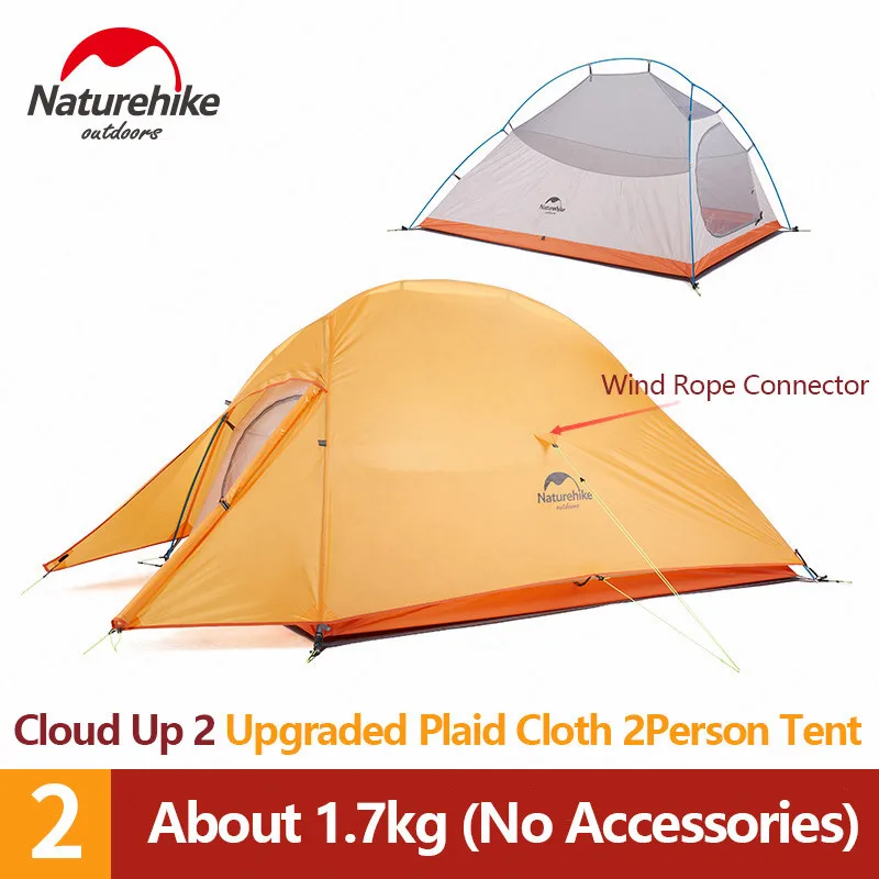 Naturehike Cloud Up 2 Camping Tent Double Persons Tourist Tent Ultralight 20D Silicone Waterproof Outdoor Hiking Tent NH17T001-T - Цвет: UP2 210T Orange