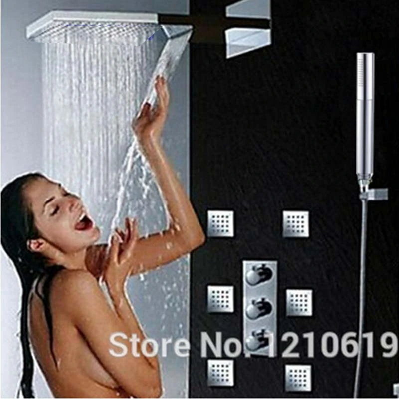 

Uythner Thermostatic RainfallChrome Bathroom Shower Faucet Mixer Tap W/ Hand Shower Jet