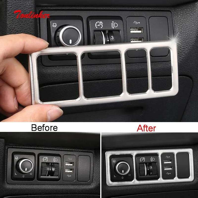 

Tonlinker Interior Headlight switch Button Cover sticker for Geely Atlas 2016-19 Car styling 1PCS Stainless steel Cover Stickers
