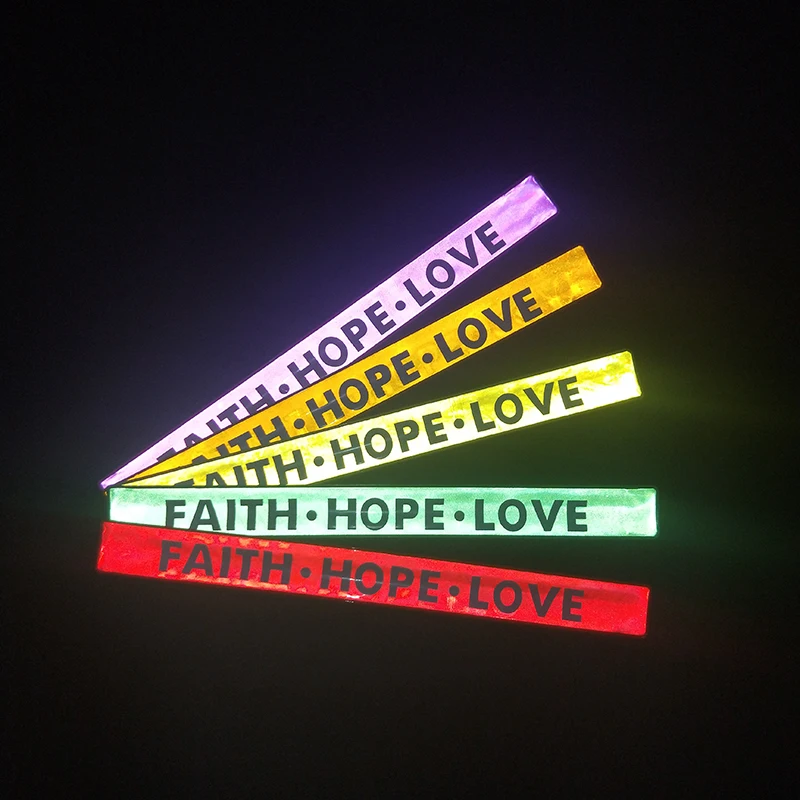 Светоотражающий браслет 30 см с надписью FAITH HOPE LOVE ремешок для велосипедных
