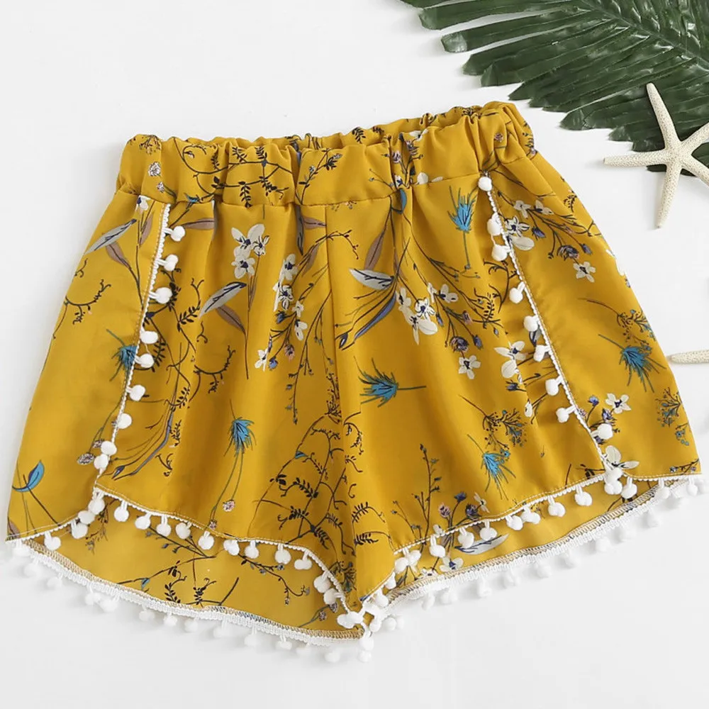 

Bohemian Mid Waist Print Shorts Women Beach Vacation short plus size Casual Loose Elastic Waist Summer shorts women clothes #605