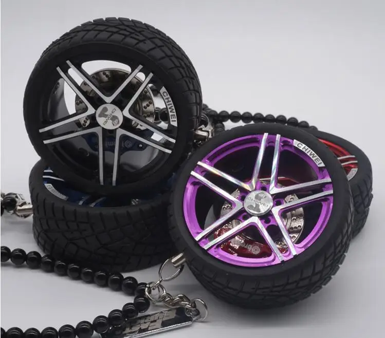  TOYIKIE Luxury Racing Car Tires Model Metal Wheel Keychain Leather Rope Men Car Wheel Bead Chain Pe