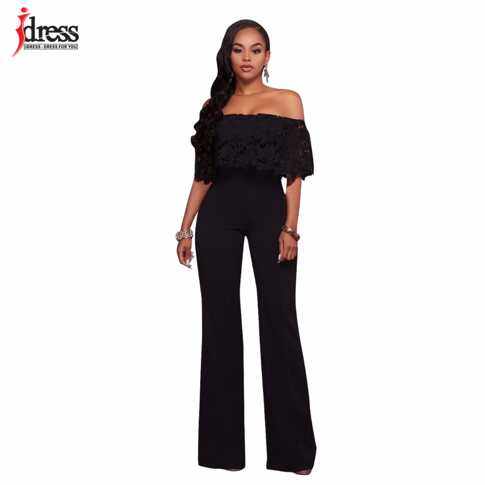 IDress Lace Crochet Rompers Women Jumpsuit Sexy Strapless Bodycon Jumpsuit Wide Leg Black White Yellow Long Pant Romper Overalls (6)