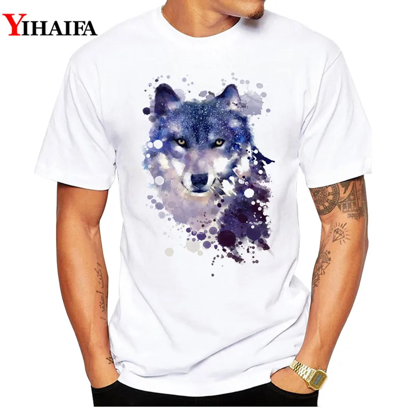 

T-Shirt Men 3D Print Space Galaxy Wolf Graphic Tees Casual T Shirts White Tee Stylish Animal printed Summer Tops