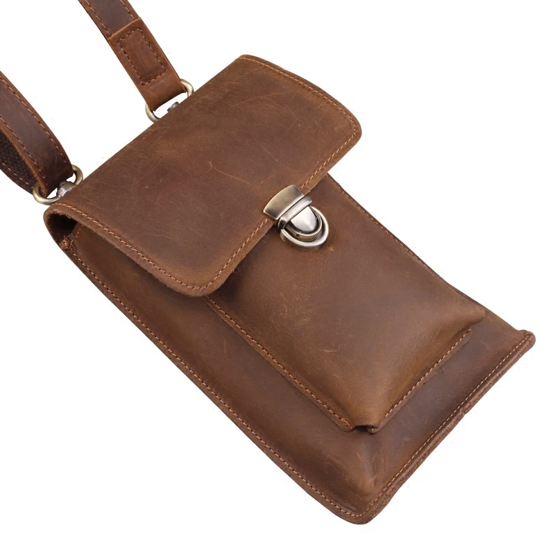 Genuine Leather Small Bags Men Leather Belt Loop Waist Pack Messenger