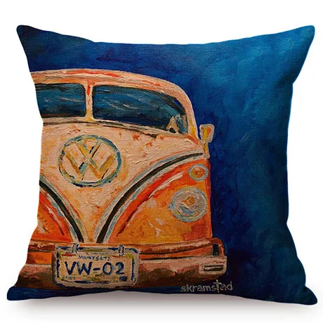 Vintage Car Style Print Cotton Linen Home Decorative Throw Pillow Case Living Room Nostalgia Restaurant Decoration Cushion Cover K93-3