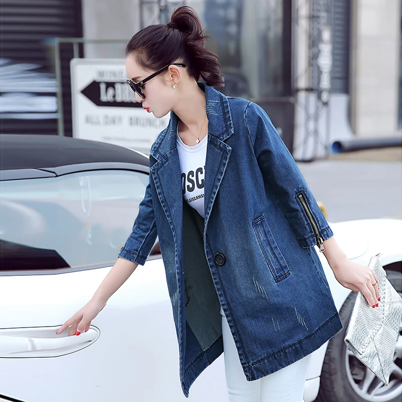 2017 spring new jeans coat fashionable long loose female tide | Женская одежда
