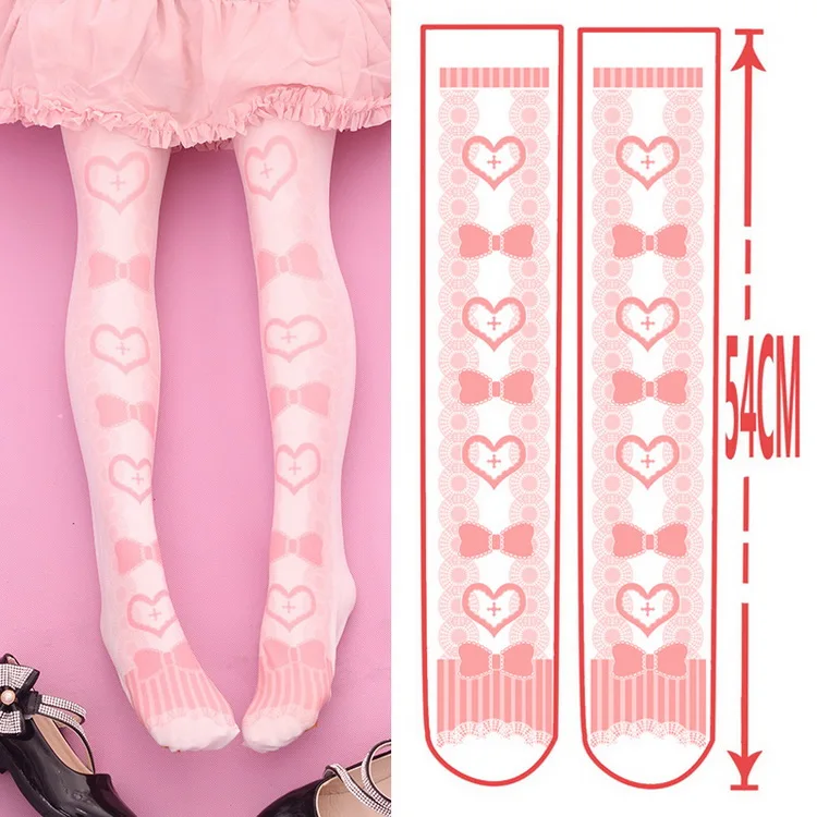 Японская Лолита сердце и бант печати до бедра колготки 100D бархат мода Сладкий Розовый Лолита Чулки Колготки
