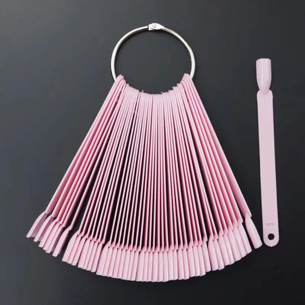 

50 Pieces/set Women False Nail Art Tips Board Sticks Polish Display Fan Practice Starter Ring Clear Tools Pink/Black/Transparent