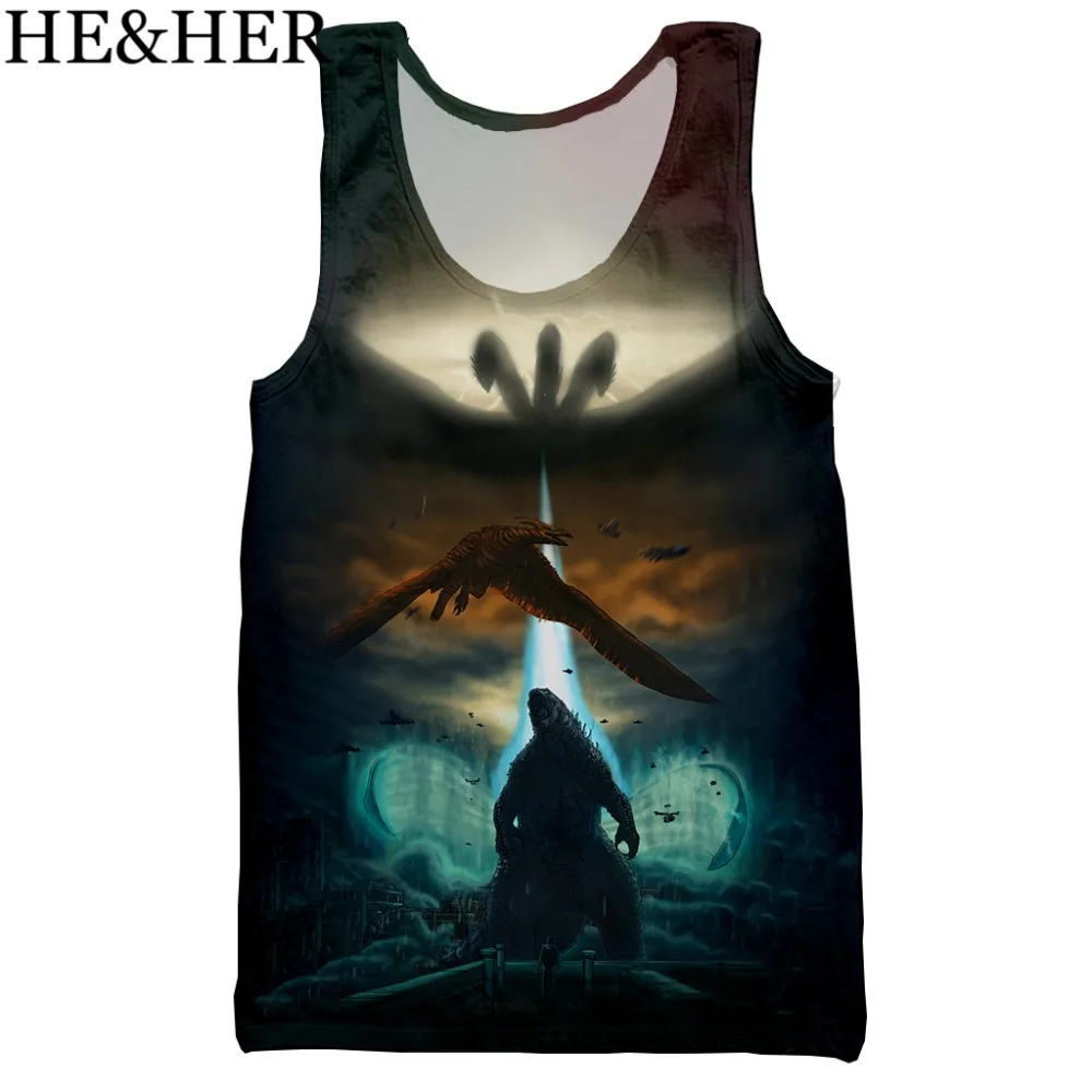 

Latest design 3D unisex tank top film Godzilla men fashion cool summer tank top work out men women tank tops halter tank top