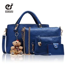 DE ECOSUSI 4 Unid/set Mujeres Bolso Composite Tarjeta En Relieve Pu Bolso de Cuero Mujeres Del Embrague Del Mensajero Del Hombro Bolsas