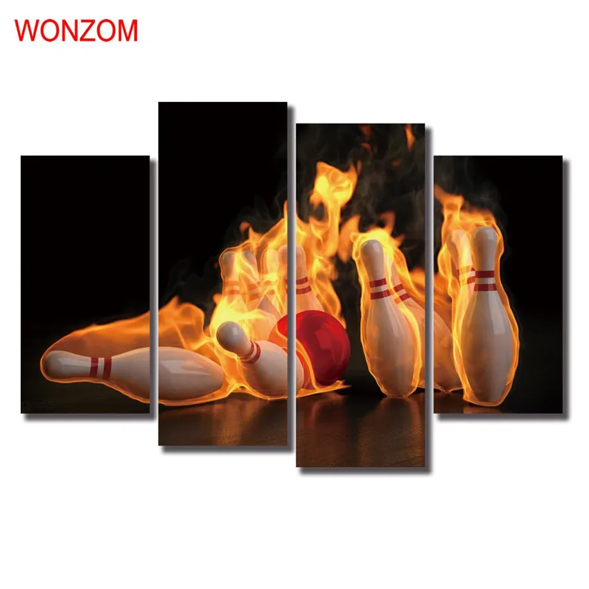 البولينج wonzom 4 قطع الحب كتاب قماش المطبوعات الحديثة على قماش كوادروس abstractos الشاطئ جدار صور ل ديكور المنزل
