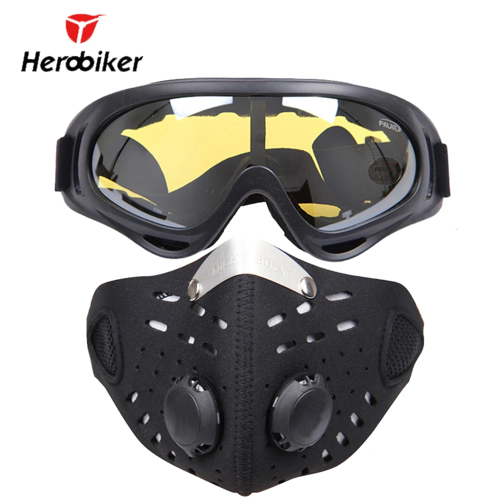 HEROBIKER мотоциклетная маска, маска для лица, Балаклава, лыжные очки, для улицы, байкера, велосипеда, велосипедная маска для лица, мотоцикл+ красочные очки - Цвет: Цвет: желтый