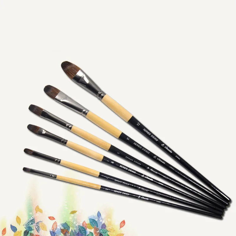 6pcs/Set chinchilla hair Birch rod art brush water color brush gouache paintbrush oil paint