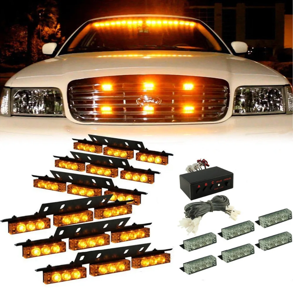Дешево 54 светодио дный светодиодная вспышка аварийный автомобиль стробоскоп желтый автомобильный взрывной автомобиль передний решетка для гриля...
