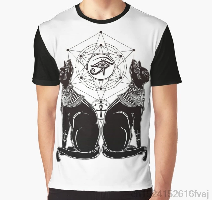 

All Over Print Women T Shirt Men Funny tshirt Egyptian Cats with Ankh and All-Seeing Eye of Horus Graphic T-Shirt