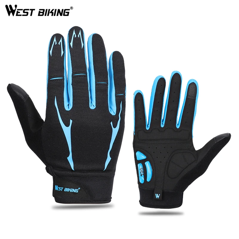 

WEST BIKING Anti-slip Bicycle Gloves Outdoor Full Finger Gel Pad Sport Gloves Shockproof Breathable Bike Gloves for Men M/L/XL