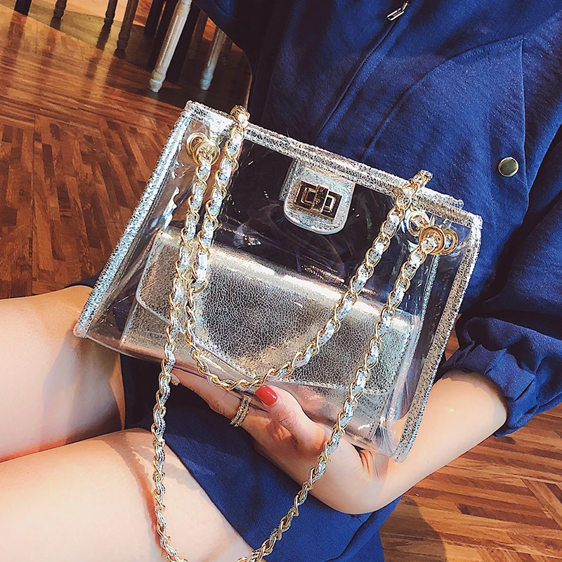 

Transparent Jelly bag 2019 Summer New Quality PVC Women's Designer Handbag Lock Chain Shoulder Messenger Bag Beach Travel bags
