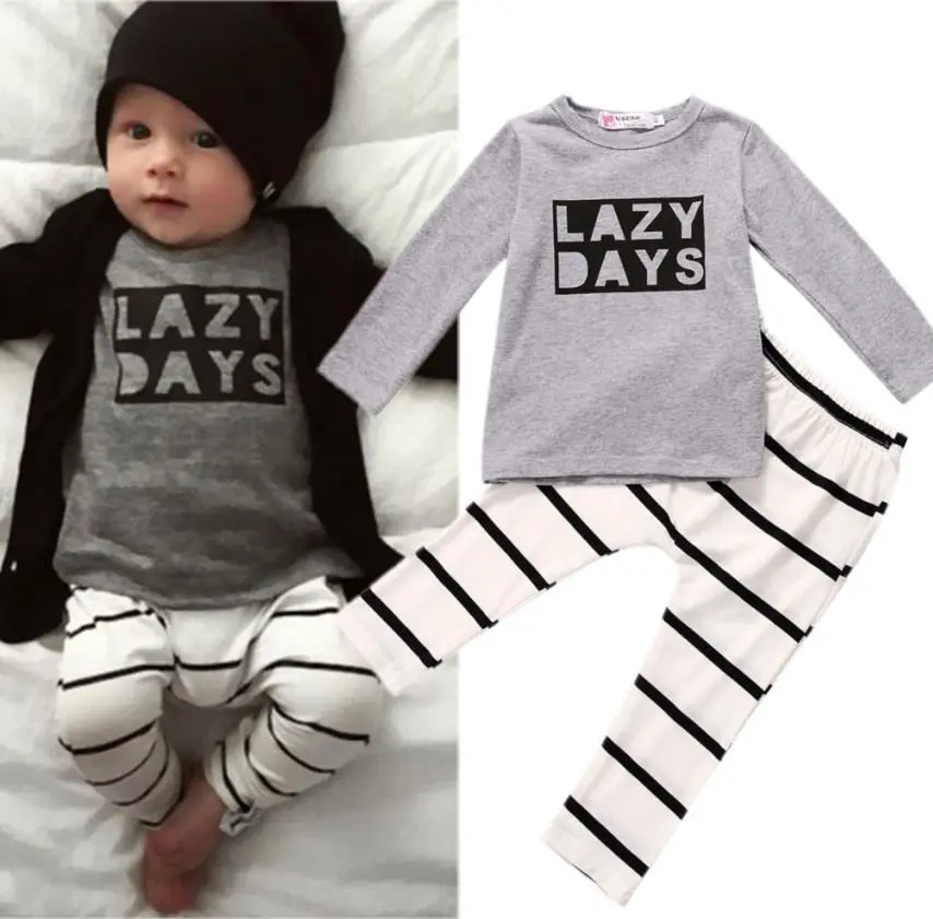 Cute Newborn Baby Boys Girls Clothes Cotton Tops Striped Pants Outfits Set Babys Fashion Clothe Long Sleeve Baby Clothing Sets