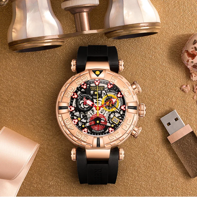 

Reef Tiger/RT Top Brand Men Sport Watches Reloj Hombre Chronograph Skeleton Waterproof Quartz Watch Relogio Masculino RGA3059-S