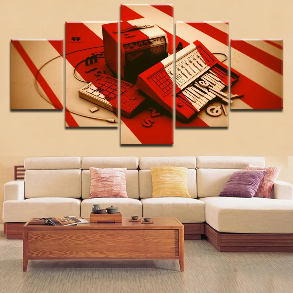 

5 Pieces Canvas Print Music Painting Music Painting Tape Musical Instruments Poster Home Decor Bedroom Living Room Framework