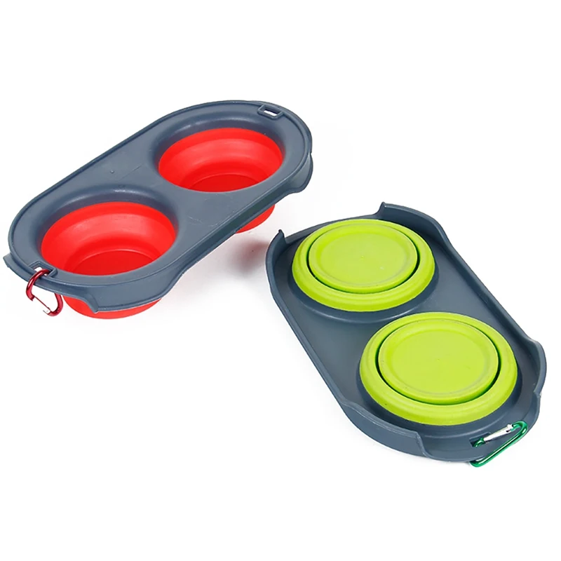 Outdoor Portable Travel Pet Bowl Double Bowl Collapsible Non Slip