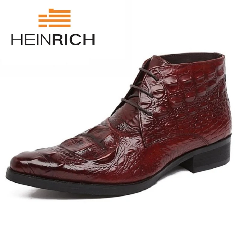 

HEINRICH Brand Man High-Top Pointed Toe Male Ankle Boots Luxury Genuine Leather Crocodile Designer Men's Shoes Stivali