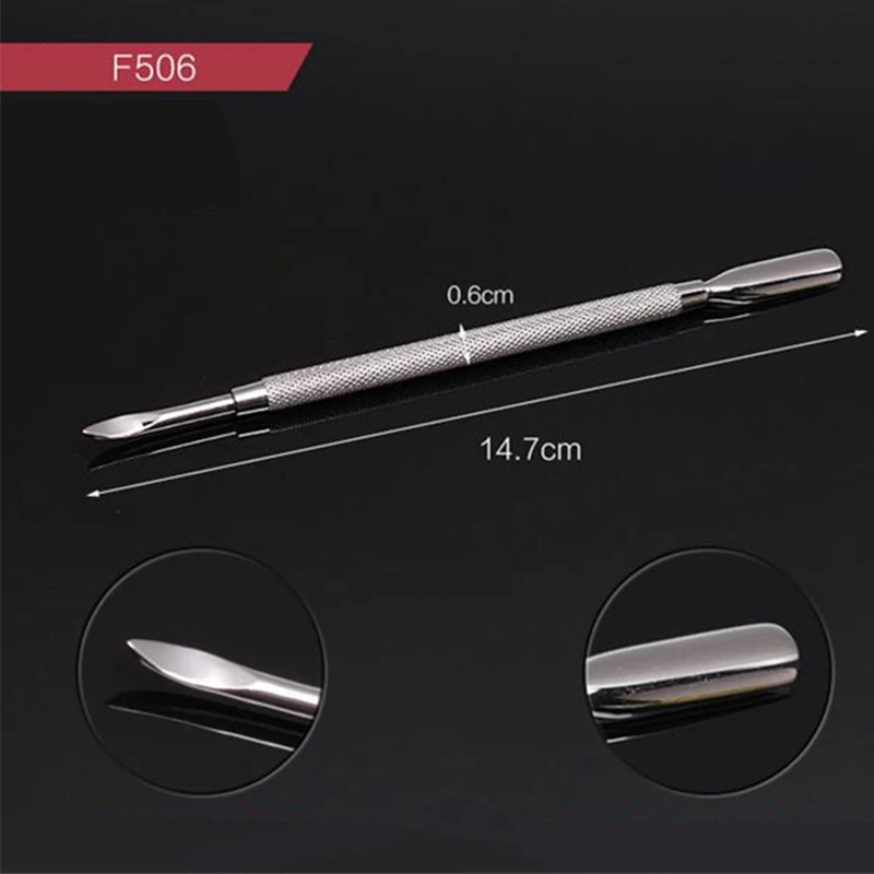 1pcs Dual-ended Cuticle Pusher Remover Stainless Steel Manicure Nail Art Tool Pick the dead skin knife frustrated demolition - Цвет: F506