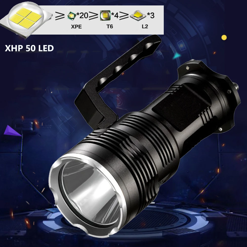 72000Lums LED Lantern Searchlight XHP50 18650 LED Flashlight Torch Light Rechargeable Battery Aluminum Lamp Powerful FlashLights
