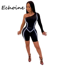 Echoine Облегающий комбинезон с одним плечом, отражающий боди, Короткий комбинезон, Комбинезоны для женщин, вечерние, Ночная одежда