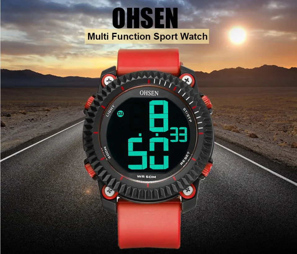 2017 Оригинальный бренд OHSEN модные электронные часы мужские наручные часы с будильником силиконовый ремешок 50 м водонепроницаемые