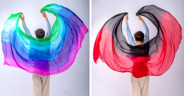 Самая дешевая цена, подгонянные шелковые вуали для танца живота, шарф, шаль, градиент, 200 см, 250 см, 270 см, 300 см