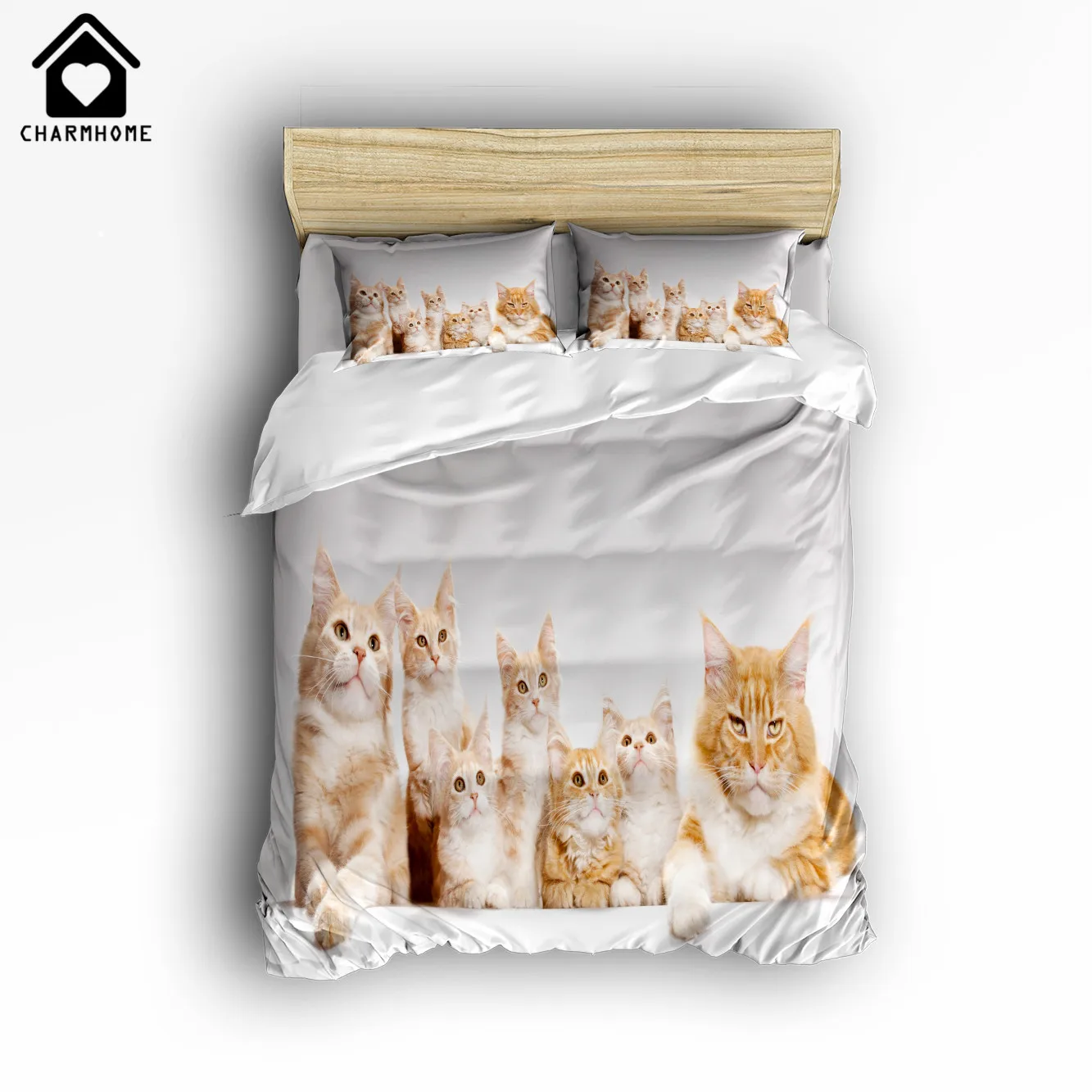 CHARMHOME Modern Cat 3d Print Home Comforter White Bedding Sets 4 Pcs