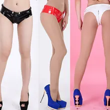 Женские сексуальные шорты из искусственной кожи, шорты из ПВХ, 2 способа, застежка-молния, открытая промежность, Т-образная спина/стринги, короткие шорты