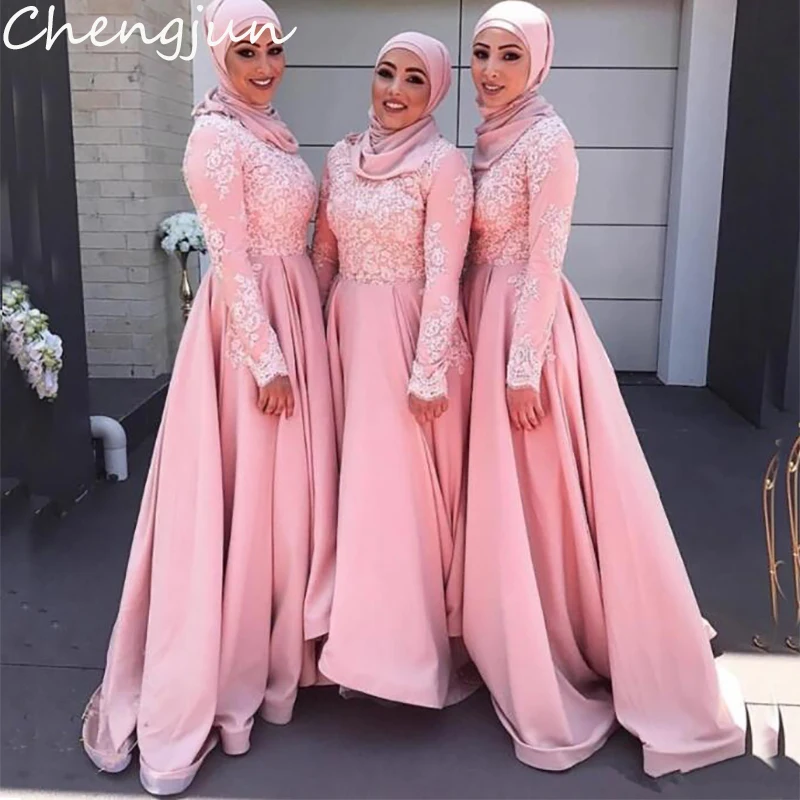 long sleeve blush pink bridesmaid dresses