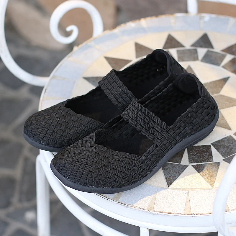 Women Shoes Summer Flats Sneakers Slip On Fashion Woven Breathable Loafers Casual Plus Size 42