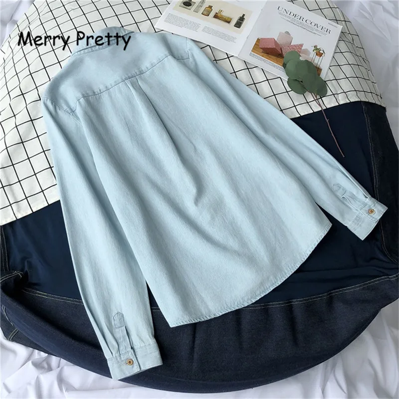 Merry Pretty осень новые женские джинсы с вышивкой листьев рубашки длинным рукавом
