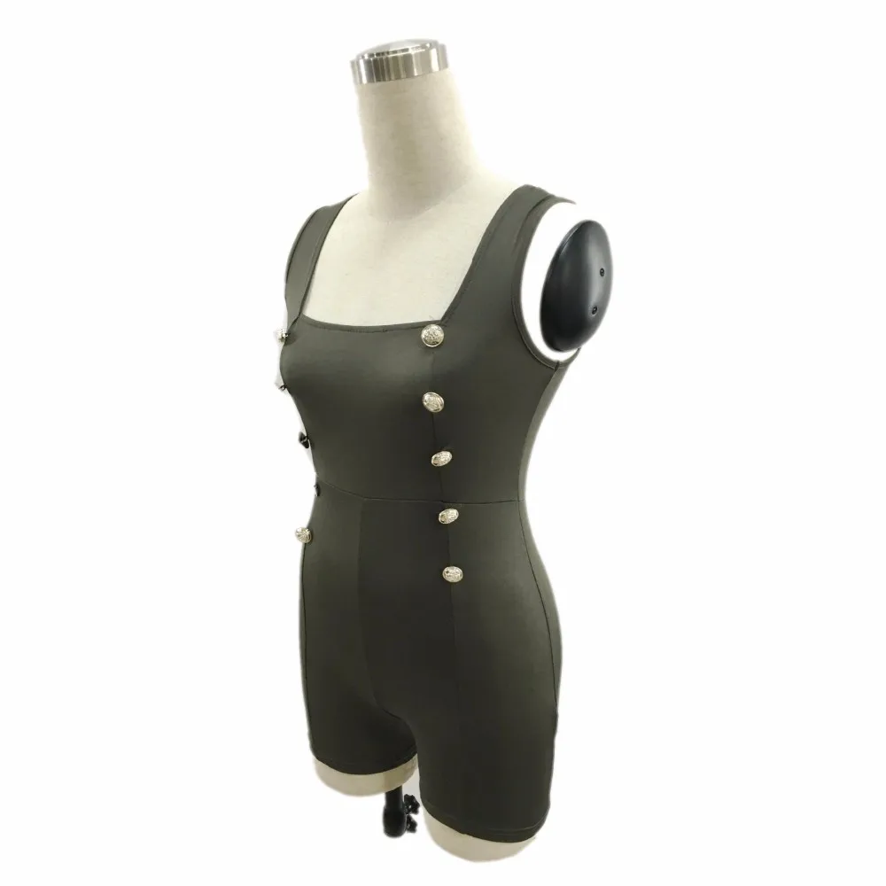 Gold Buttons Short Sleeveless Zip One Piece Bodysuit Gold Buttons Short Sleeveless Zip One Piece Bodysuit