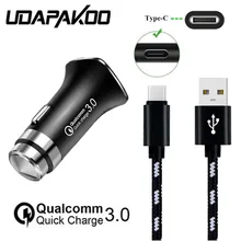 Быстрое Автомобильное зарядное устройство QC 3,0 type C USB кабель 2 м для huawei mate 20 lite P20 P30 Honor 8 9 10 для SONY XZ3 Motorola One power Z3 Play