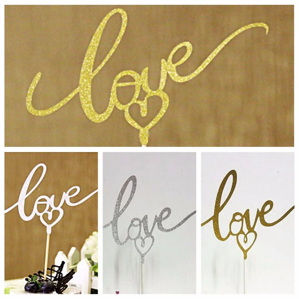 1 шт. Новая серебряная золотая сверкающая блестка с надписью Love Cake Topper модное праздничное свадебное оформление украшения торта