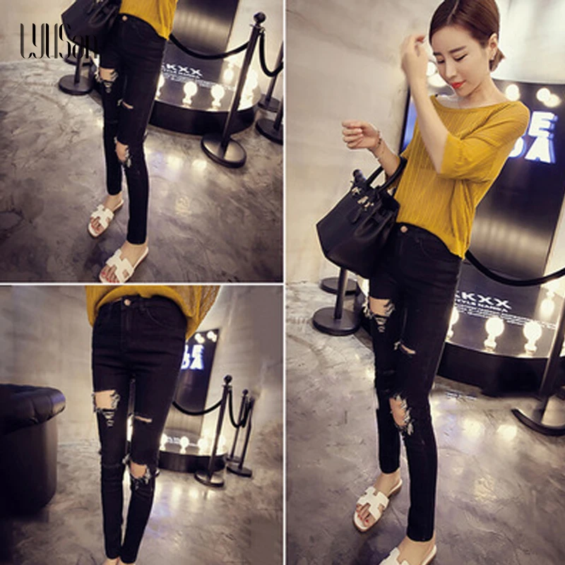 

LYUSan Black Plus Size 2017 Summer Jeans Women Boyfriends Skinny High Waist Jeans Woman Denim Pencil Women Hot Pants Femme Jeans