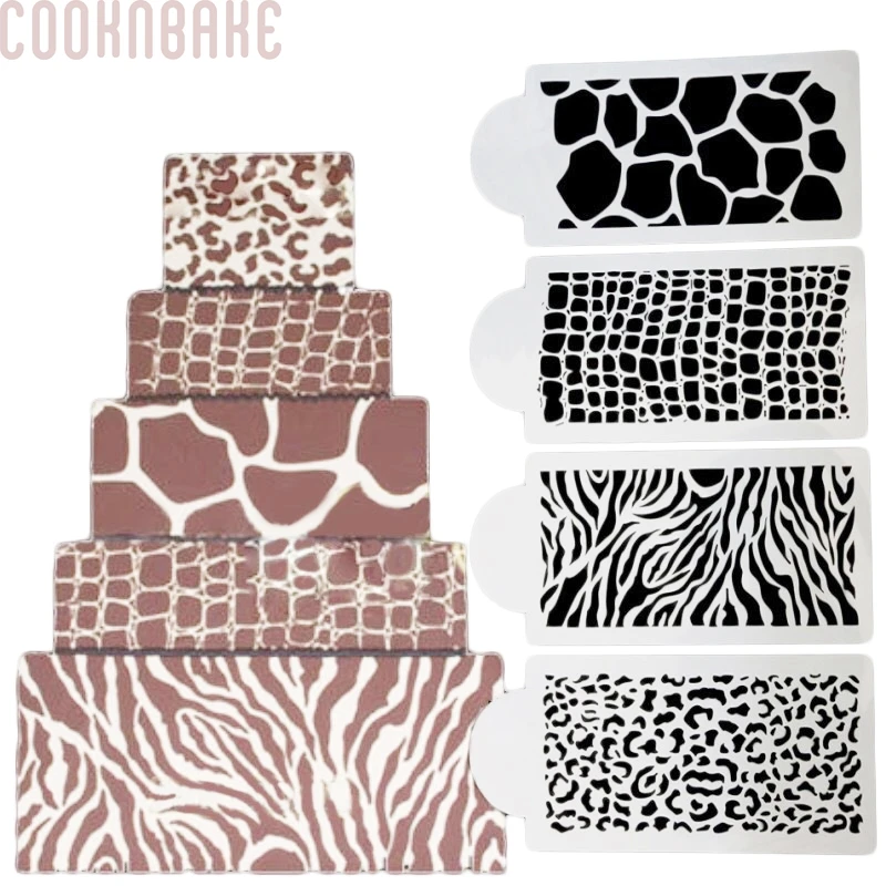 

COOKNBAKE DIY Wedding Birthday Cake Decorating Stencil Zebras and Leopard Print Cake Templates Fondant Mold Set of 4 PL-052